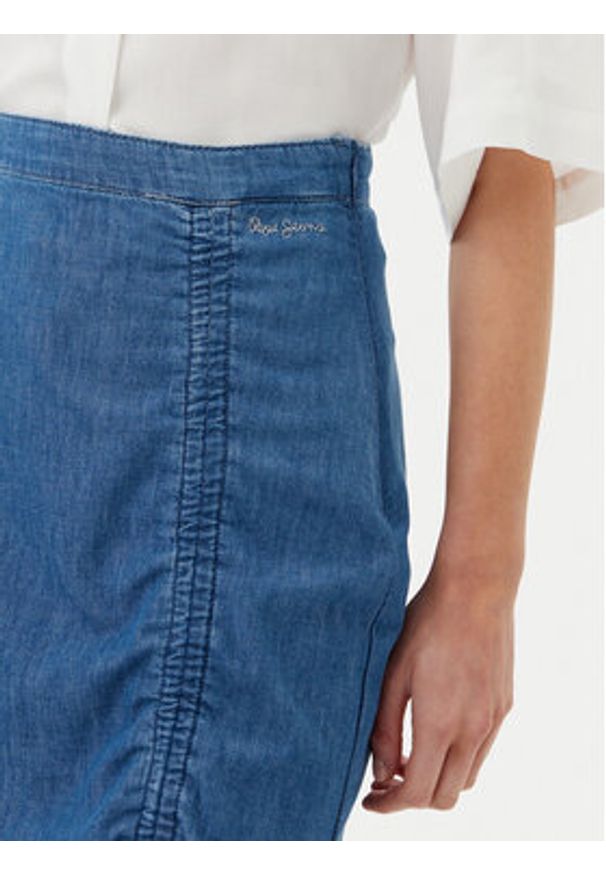 Pepe Jeans Spódnica jeansowa PL901218 Niebieski Slim Fit. Kolor: niebieski. Materiał: bawełna