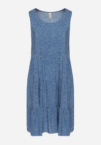 Born2be - Niebieska Bawełniana Sukienka w Kropki z Falbanami Zerolia. Okazja: do pracy, na co dzień, na spotkanie biznesowe. Kolor: niebieski. Materiał: bawełna. Wzór: kropki. Typ sukienki: proste. Styl: casual, klasyczny, biznesowy #3