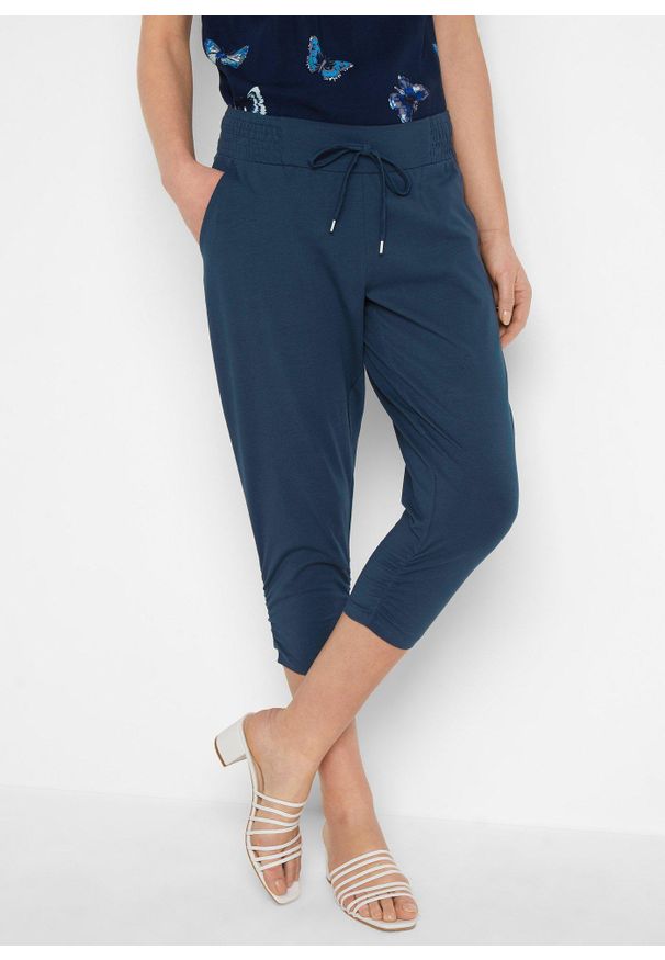 bonprix - Spodnie z dżerseju z mieszanki bawełny. Kolor: niebieski. Materiał: jersey, bawełna. Styl: elegancki