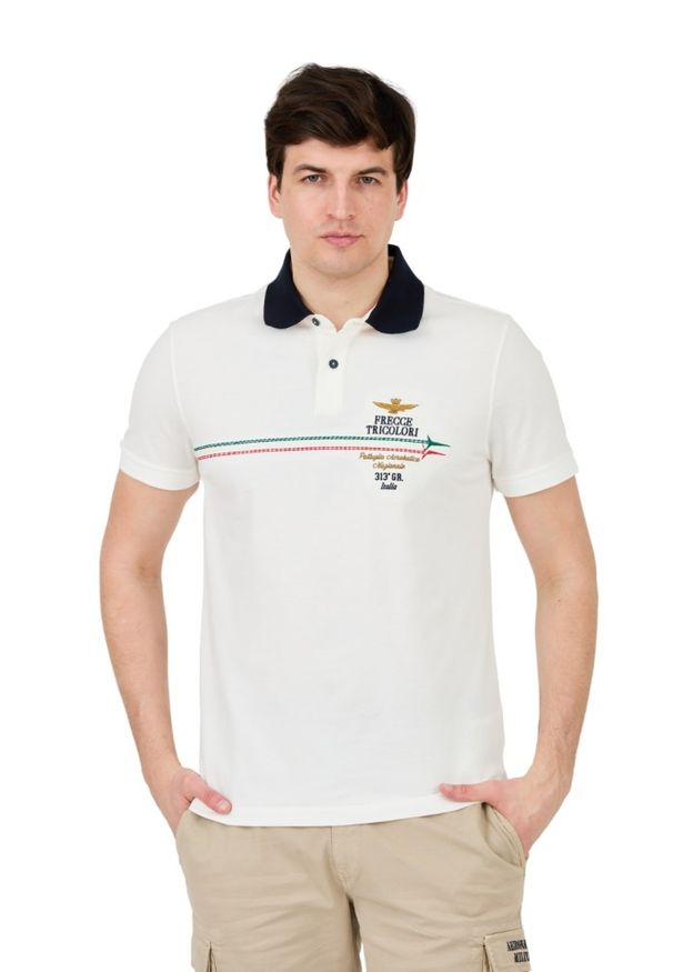 Aeronautica Militare - AERONAUTICA MILITARE Białe męskie polo Frecce Tricolori Embroidered, Rozmiar M. Typ kołnierza: polo. Kolor: biały
