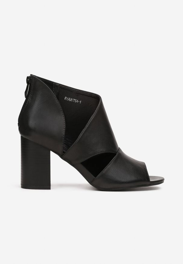 Renee - Czarne Botki na Słupku z Ozdobnymi Wycięciami Peep Toe Mivonno. Nosek buta: otwarty. Kolor: czarny. Szerokość cholewki: normalna. Obcas: na słupku. Styl: klasyczny
