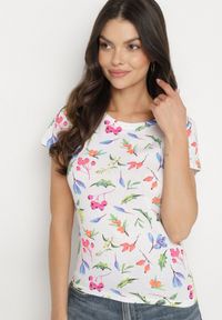 Born2be - Pomarańczowy Bawełniany T-shirt z Ozdobnym Nadrukiem Zaromira. Okazja: na co dzień. Kolor: biały. Materiał: bawełna. Wzór: nadruk. Styl: klasyczny, elegancki, casual #3