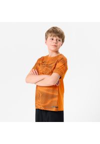 KIPSTA - Koszulka piłkarska dla dzieci Kipsta Club Wavy. Kolor: czarny, pomarańczowy, wielokolorowy. Materiał: tkanina, poliester, materiał. Sezon: lato. Sport: piłka nożna