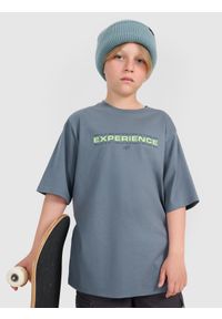 4f - 4F T-shirt oversize z nadrukiem chłopięcy - turkusowy 146/152 (10-12 lat). Okazja: na co dzień. Kolor: turkusowy. Materiał: jersey, materiał, bawełna. Wzór: nadruk. Sezon: lato. Styl: klasyczny, sportowy, casual