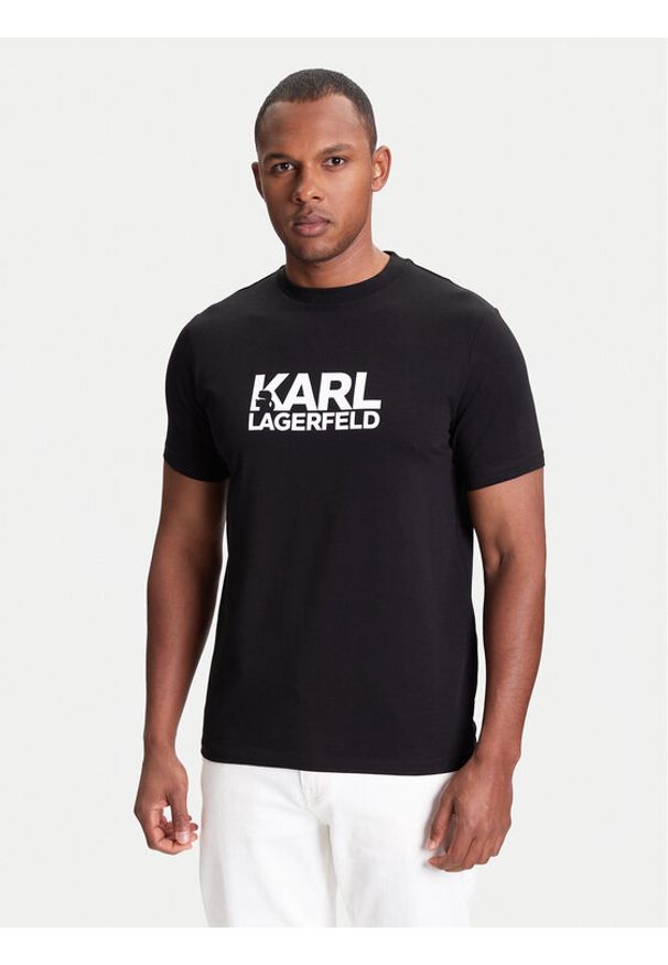Karl Lagerfeld - KARL LAGERFELD T-Shirt 755087 553235 Czarny Regular Fit. Typ kołnierza: dekolt w karo. Kolor: czarny. Materiał: bawełna