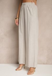 Renee - Jasnoszare Spodnie z Lnem o Szerokim Kroju z Gumką w Talii Filarive. Okazja: na co dzień. Kolor: szary. Materiał: len. Sezon: lato, wiosna. Styl: elegancki, casual #5