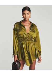 RETROFETE - Zielonka sukienka z jedwabiu. Kolor: zielony. Materiał: jedwab. Typ sukienki: asymetryczne. Styl: klasyczny. Długość: mini #1