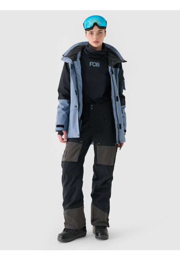 4f - 4F Kurtka snowboardowa membrana 10000 damska - granatowa XL. Okazja: na co dzień. Typ kołnierza: kaptur. Kolor: niebieski. Materiał: dzianina, materiał, tkanina, poliester. Wzór: gładki. Sezon: zima. Styl: sportowy, klasyczny, casual