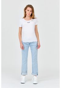 EA7 Emporio Armani - EA7 Damski t-shirt biały z logo na środku, Rozmiar XS. Kolor: biały. Materiał: bawełna #6