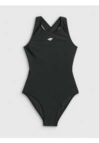 4f - 4F Kostium kąpielowy jednoczęściowy dziewczęcy - czarny 122/128 (6-8 lat). Kolor: czarny. Materiał: materiał, skóra #1