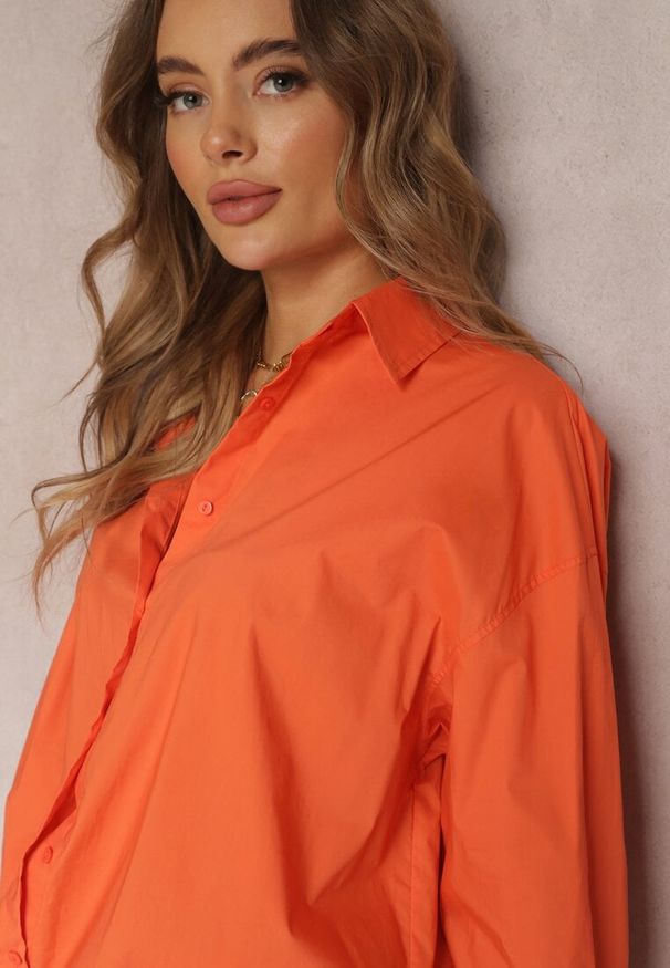 Renee - Pomarańczowa Koszula Bawełniana Aquida. Kolor: pomarańczowy. Materiał: bawełna. Długość rękawa: długi rękaw. Długość: długie