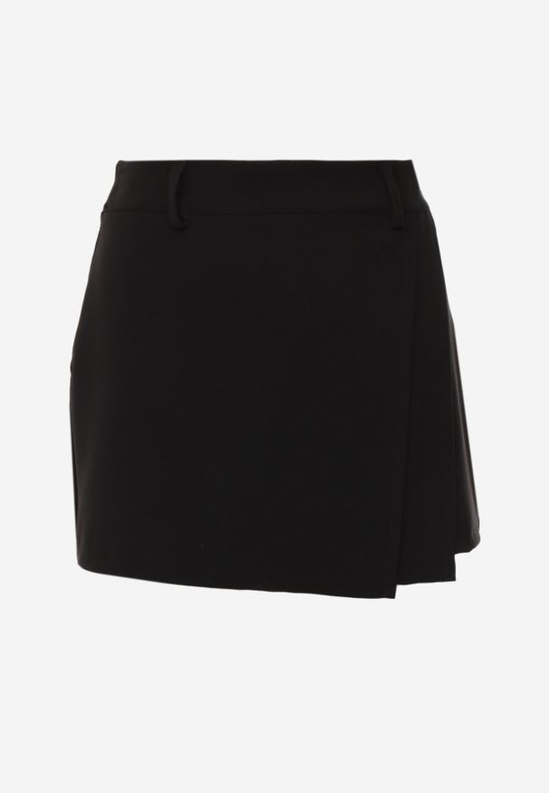 Born2be - Czarne Eleganckie Spódnico-Szorty z Wysokim Stanem o Asymetrycznym Kroju Tinalina. Okazja: do pracy, na co dzień, na imprezę. Stan: podwyższony. Kolor: czarny. Długość: krótkie. Styl: elegancki