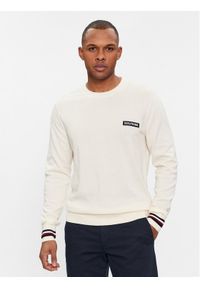 TOMMY HILFIGER - Tommy Hilfiger Sweter Global Stripe Crew Nk MW0MW33502 Écru Regular Fit. Materiał: bawełna