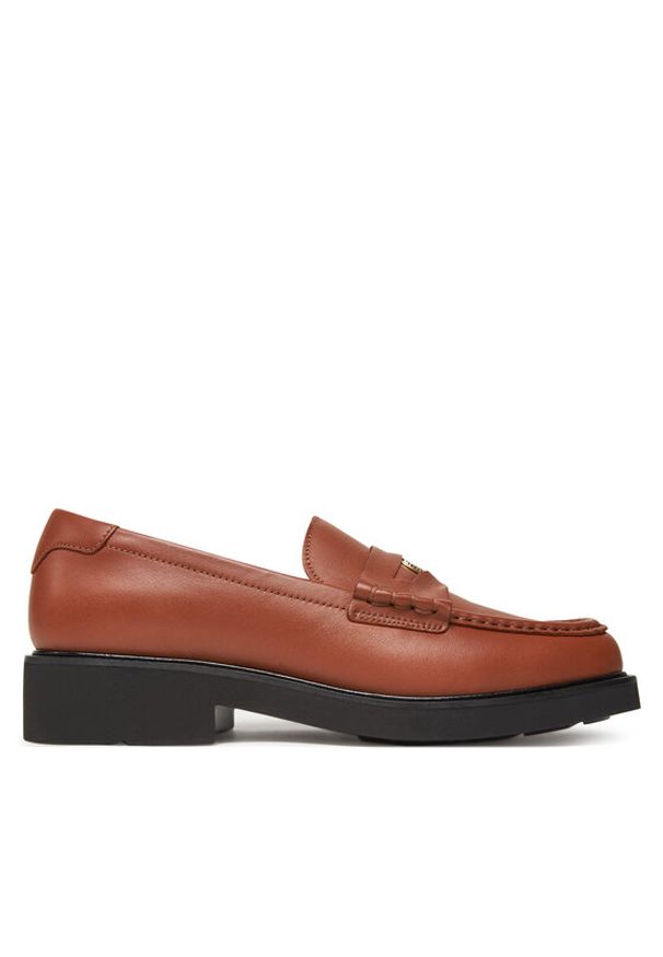 TOMMY HILFIGER - Tommy Hilfiger Lordsy Crest Squarish Toe Penny Loafer FW0FW08633 Brązowy. Kolor: brązowy. Materiał: skóra