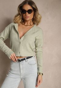Renee - Jasnozielony Klasyczny Kardigan z Zaokrąglonym Dekoltem Reonira. Okazja: na co dzień. Kolor: zielony. Materiał: jeans. Styl: klasyczny #4