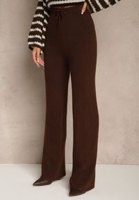 Renee - Brązowe Dzianinowe Spodnie Wide Leg z Ociepleniem Miosea. Okazja: do domu, na spacer, na co dzień. Kolor: brązowy. Materiał: dzianina. Styl: casual, elegancki #3