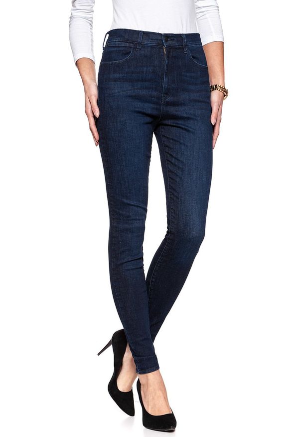 Wrangler - WRANGLER SUPER HIGH SKINNY TAINTED BLUE W27WSZ21H 112128196. Stan: podwyższony. Wzór: jednolity