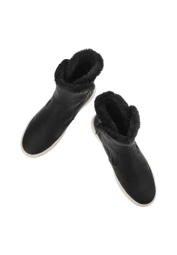 Czarne Botki Rieker Ocieplane Buty Damskie. Okazja: na spacer, na co dzień. Kolor: czarny. Materiał: syntetyk, materiał. Sezon: zima, jesień. Styl: casual, elegancki, klasyczny