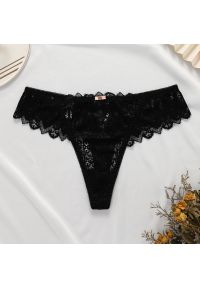Intica - Stringi koronkowe bezszwowe dopasowane do ciała Dehlia. Kolor: czarny. Materiał: koronka. Wzór: koronka