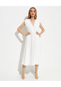 prada - PRADA - Biała plisowana sukienka midi. Kolor: biały. Materiał: tkanina. Długość: midi #1