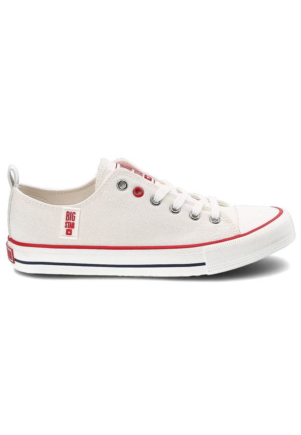 Big-Star - Białe Trampki Big Star Modne Buty Damskie Półbuty. Kolor: biały. Materiał: materiał, guma. Szerokość cholewki: normalna. Wzór: kolorowy