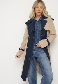 Born2be - Niebieski Płaszcz Trencz z Bawełną Ozdobiony Jeansowymi Wstawkami Tirsedi. Okazja: na co dzień, na spotkanie biznesowe. Kolor: niebieski. Materiał: bawełna, jeans. Wzór: aplikacja. Styl: biznesowy, casual, elegancki #7