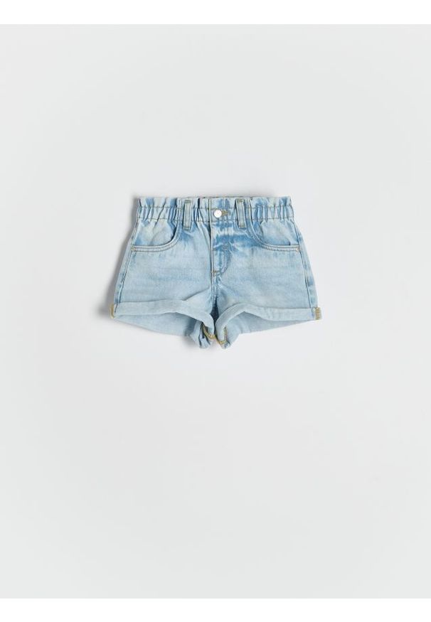 Reserved - Jeansowe szorty paperbag - niebieski. Kolor: niebieski. Materiał: jeans