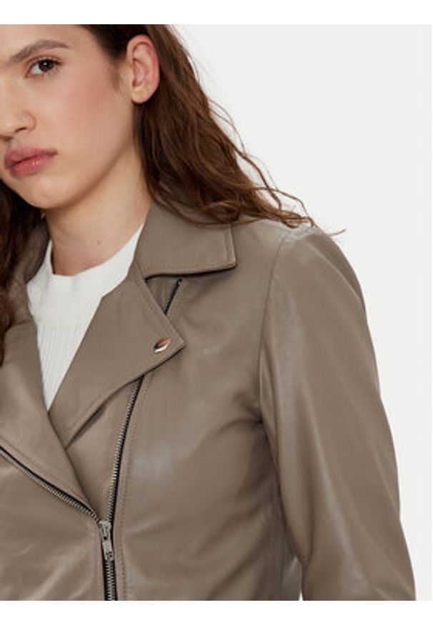 YAS Kurtka skórzana Sophie 26018510 Szary Regular Fit. Kolor: szary. Materiał: skóra