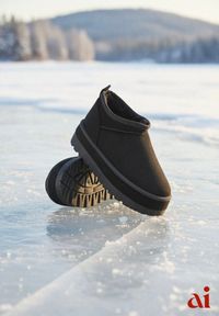 Renee - Czarne Krótkie Śniegowce Vices z Ozdobną Lamówką Olfedi. Okazja: na co dzień. Kolor: czarny. Materiał: dzianina. Sezon: zima. Styl: casual, elegancki #1