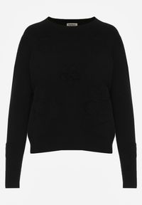 Born2be - Czarny Sweter z Wiskozą i Tłoczonymi Kwiatami Lanifera. Okazja: na co dzień. Kolor: czarny. Materiał: wiskoza. Wzór: kwiaty. Styl: casual #6