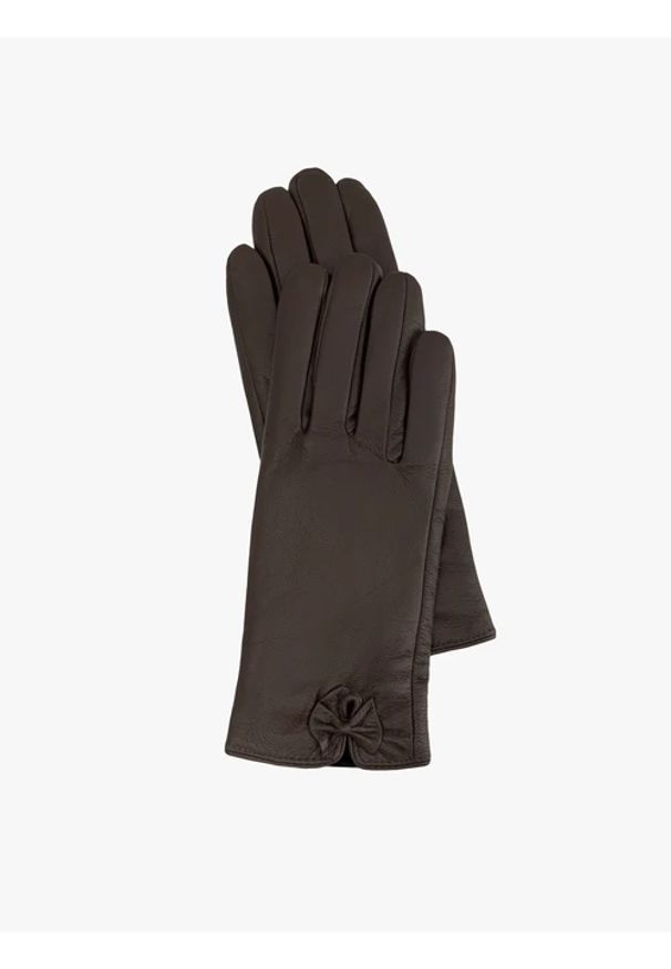 Ryłko - Brązowe rękawiczki ze skóry licowej. Kolor: brązowy. Materiał: skóra. Styl: street