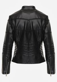 Born2be - Czarna Kurtka Typu Ramoneska Ozdobiona Przeszyciami Elianea. Okazja: na co dzień. Kolor: czarny. Materiał: jeans, poliester. Wzór: aplikacja. Styl: casual, elegancki #7