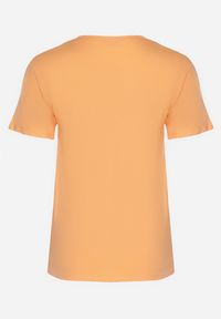 Born2be - Pomarańczowy T-shirt z Trójkątnym Dekoltem z Elastycznej Bawełny Petunria. Kolekcja: plus size. Kolor: pomarańczowy. Materiał: bawełna. Długość rękawa: krótki rękaw. Długość: krótkie. Styl: klasyczny