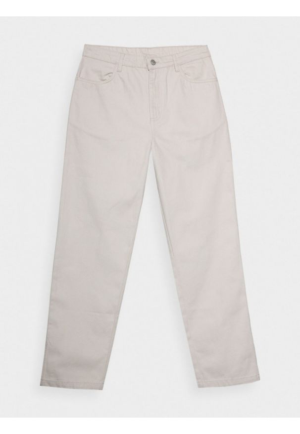 outhorn - Jeansy z prostymi nogawkami damskie - beżowe. Stan: podwyższony. Kolor: beżowy. Materiał: jeans. Wzór: haft