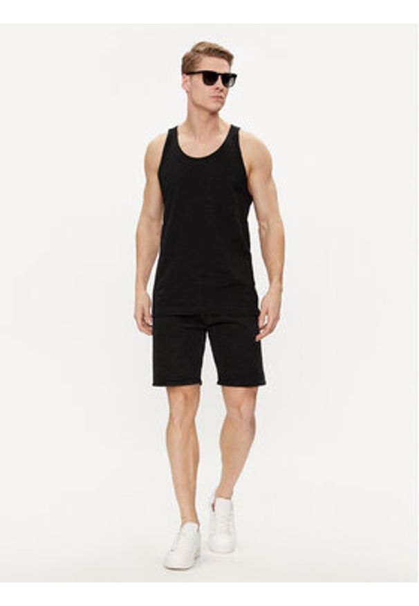 Jack & Jones - Jack&Jones Tank top Tampa Slub 12252180 Czarny Standard Fit. Kolor: czarny. Materiał: bawełna