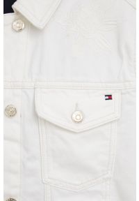 TOMMY HILFIGER - Tommy Hilfiger kurtka jeansowa damska kolor beżowy przejściowa oversize. Kolor: beżowy. Materiał: jeans. Wzór: gładki, haft #3
