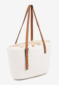 Born2be - Beżowa Szydełkowa Torebka Shopperka z Bawełny Savonique. Kolor: beżowy. Styl: klasyczny, elegancki, casual #3
