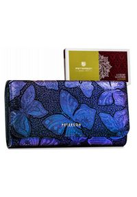 Portfel skórzany Peterson niebieski PTN 421077-ONBF. Kolor: niebieski. Materiał: skóra. Wzór: aplikacja #1