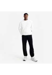 Decathlon - Bluza Oversized Crew neck męska biała. Kolor: biały. Materiał: poliester, materiał, bawełna, tkanina, prążkowany, elastan