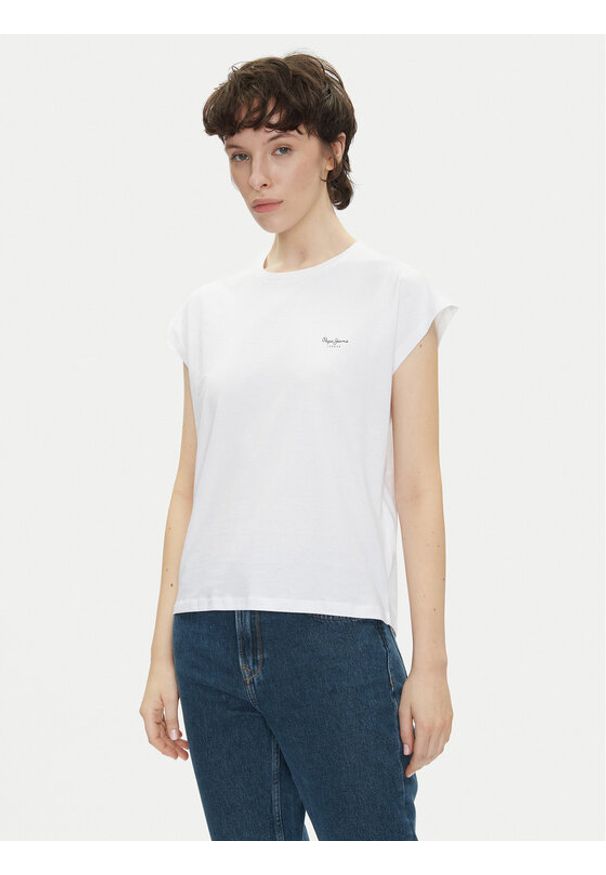 Pepe Jeans T-Shirt Blooma PL506030 Biały Regular Fit. Kolor: biały. Materiał: bawełna