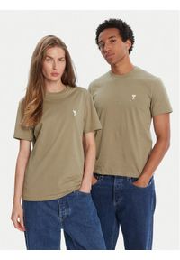 AMI PARIS T-Shirt HTS060.724 Khaki Regular Fit. Kolor: brązowy. Materiał: bawełna
