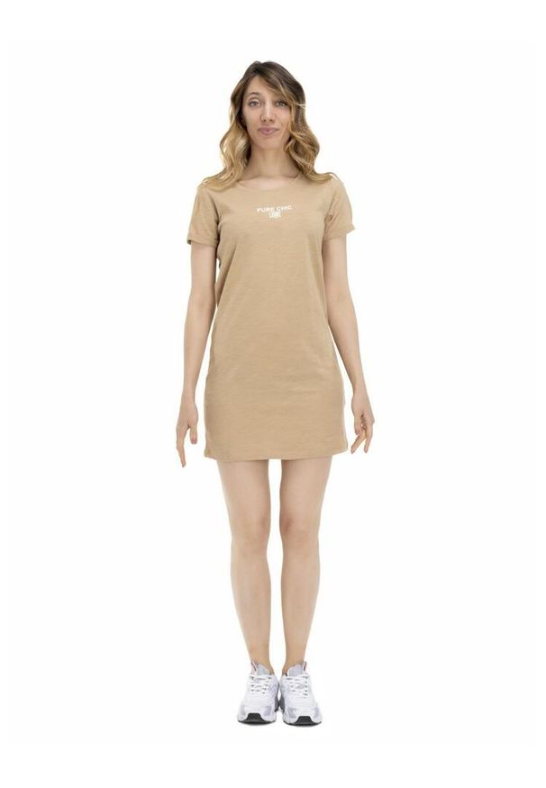 LEONE 1947 APPAREL - Damski T-shirt maxi w odcieniach ziemi. Kolor: beżowy. Materiał: tkanina. Sport: fitness