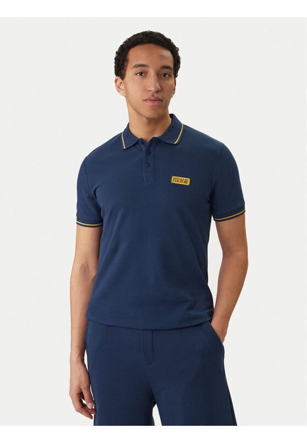 Versace Jeans Couture Polo 80GAGT05 CJ01T Granatowy Slim Fit. Typ kołnierza: polo. Kolor: niebieski. Materiał: bawełna