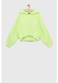 GAP bluza dziecięca kolor zielony z kapturem z nadrukiem. Typ kołnierza: kaptur. Kolor: zielony. Wzór: nadruk #1