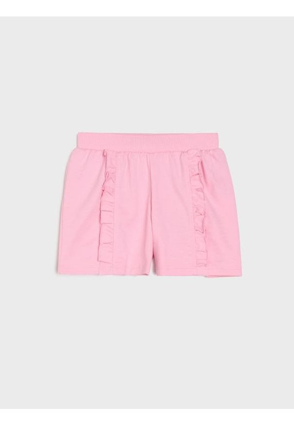 Sinsay - Bawełniane szorty z ozdobną falbanką - różowy. Kolor: różowy. Materiał: bawełna