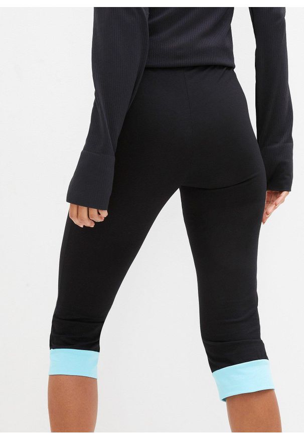 bonprix - Legginsy rybaczki sportowe z kontrastowym ściągaczem. Kolor: czarny. Materiał: bawełna. Styl: sportowy