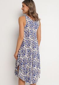 Born2be - Niebieska Bawełniana Sukienka Rozkloszowana w Abstrakcyjny Wzór Natiliana. Okazja: na co dzień. Kolor: niebieski. Materiał: bawełna. Sezon: lato. Styl: casual #2