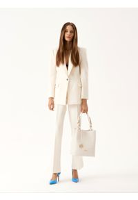 Kazar - Skórzana torebka z beżowym printem. Kolor: beżowy. Wzór: nadruk. Materiał: skórzane. Styl: elegancki, casual. Rodzaj torebki: do ręki #6