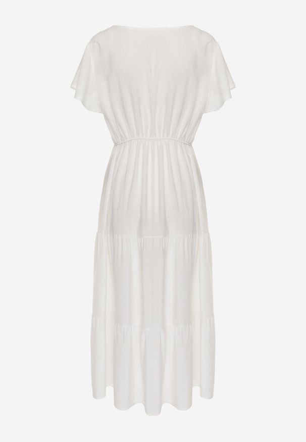 Born2be - Biała Sukienka z Wiskozy o Rozkloszowanym Kroju Folky. Okazja: na co dzień. Typ kołnierza: dekolt w kształcie V. Kolor: biały. Wzór: gładki. Typ sukienki: proste. Materiał: wiskoza. Sezon: lato. Styl: casual, elegancki. Długość: midi