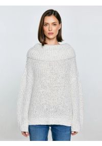 Big-Star - Sweter damski z obszernym golfem melanżowy biały Magdalena 100. Typ kołnierza: golf. Kolor: biały. Materiał: wełna, denim, materiał. Wzór: melanż. Styl: klasyczny, elegancki